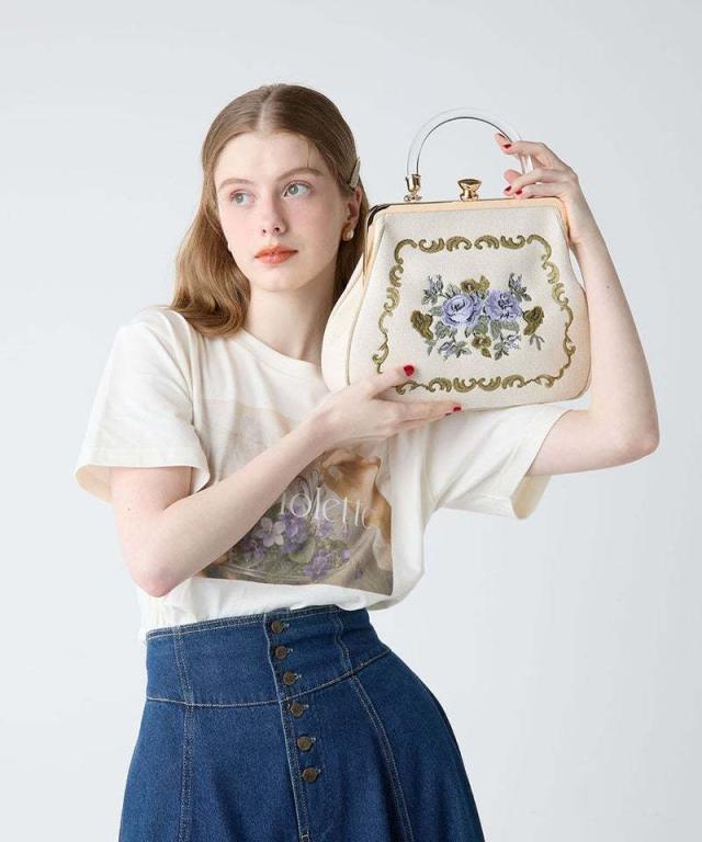 アンアナザーアンジェラス（an another angelus）/クリアハンドルローズ刺繍がま口バッグ