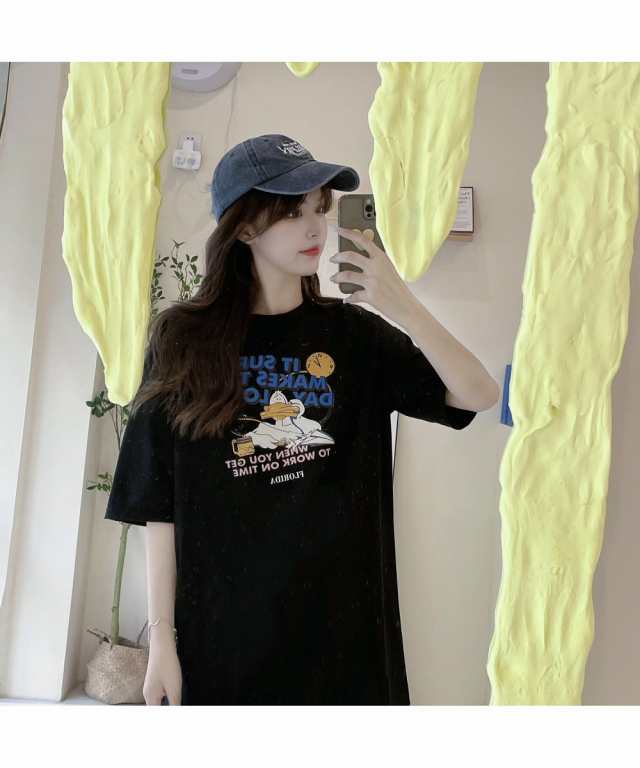 デバイス/duckプリント 古着風 オーバーサイズ ビッグシルエット 半袖Tシャツ