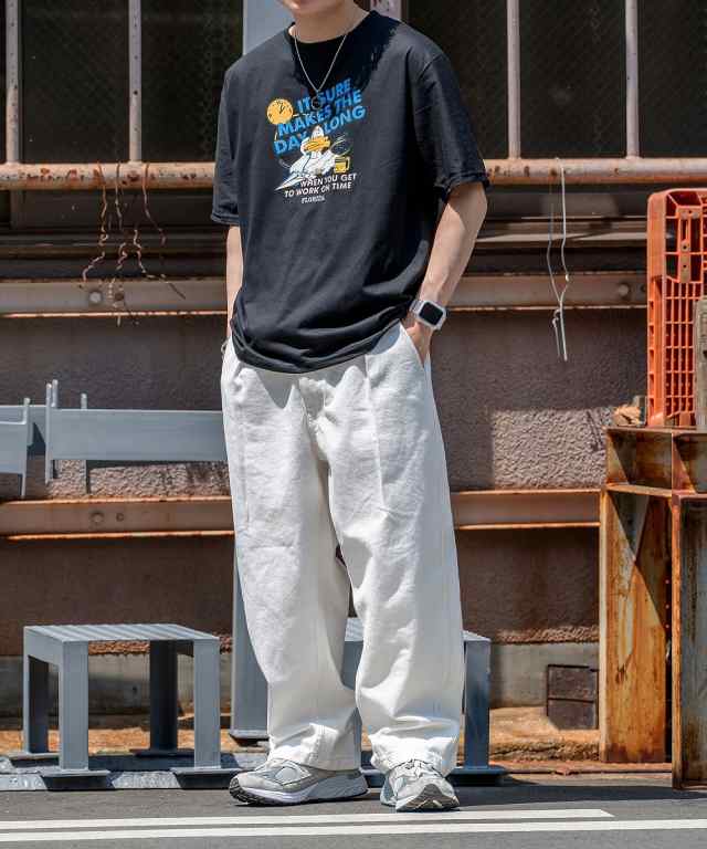 デバイス/duckプリント 古着風 オーバーサイズ ビッグシルエット 半袖Tシャツ