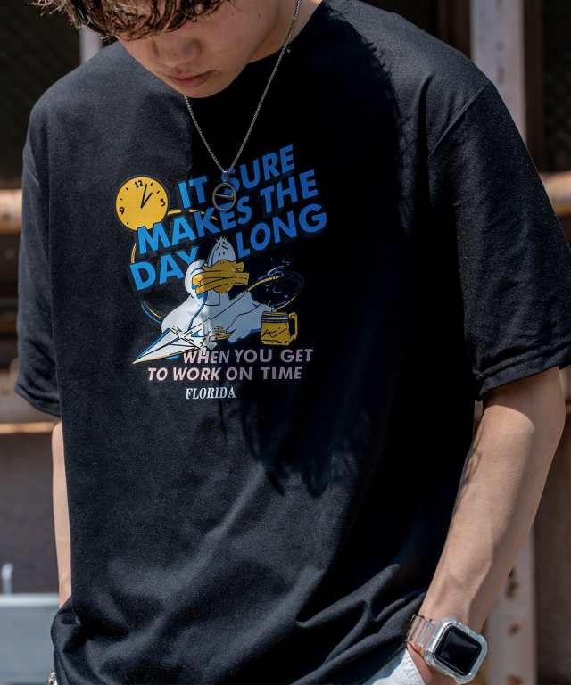 デバイス/duckプリント 古着風 オーバーサイズ ビッグシルエット 半袖Tシャツ