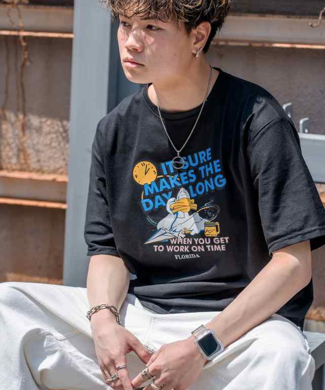 デバイス/duckプリント 古着風 オーバーサイズ ビッグシルエット 半袖Tシャツ