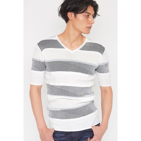 トルネードマート（TORNADO MART）/TORNADO MART∴ランダムキカボーダーリンクス半袖Vネックニット