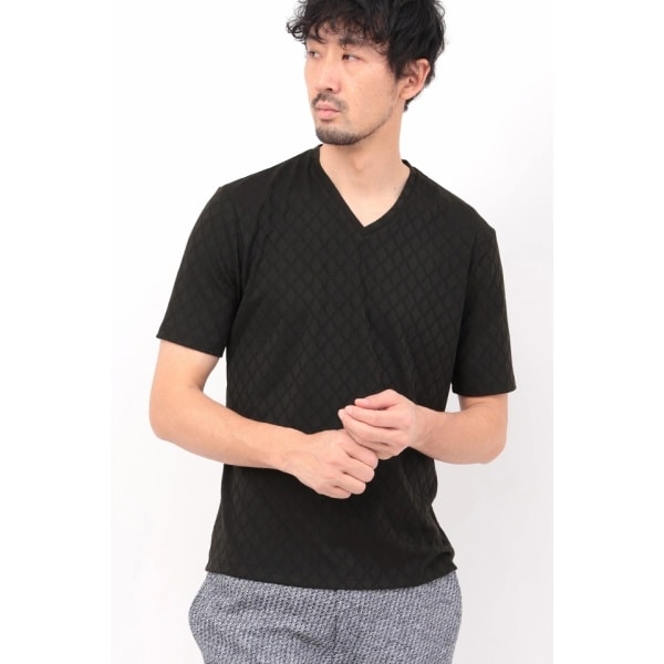 ハイストリート（HIGH STREET）/HIGH STREET∴アラベスク柄ジャカードVネック半袖カットソー