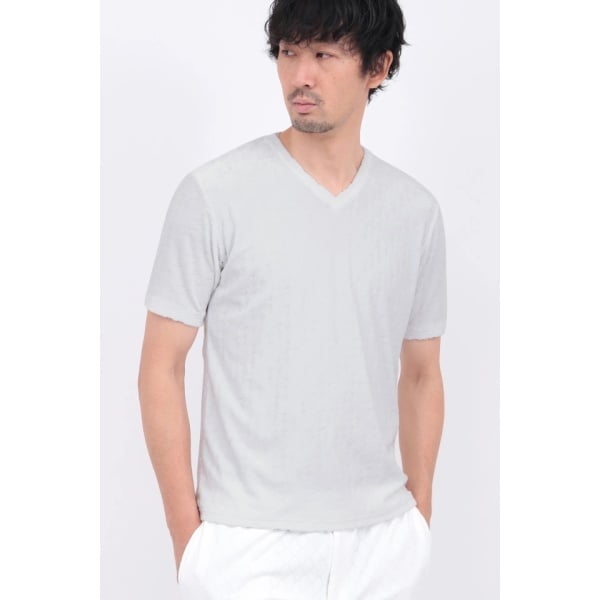 ハイストリート（HIGH STREET）/HIGH STREET∴バイヤス千鳥パイルジャカードVネック半袖カットソー