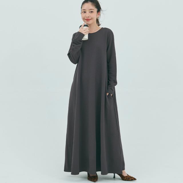 コカ（coca）/【エンボス加工 】長袖 Aラインワンピース 全5色の