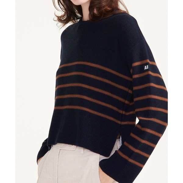 エーグル（AIGLE）/Made in France クロップド丈 ストライププルオーバーセーター / ウールニットセーター