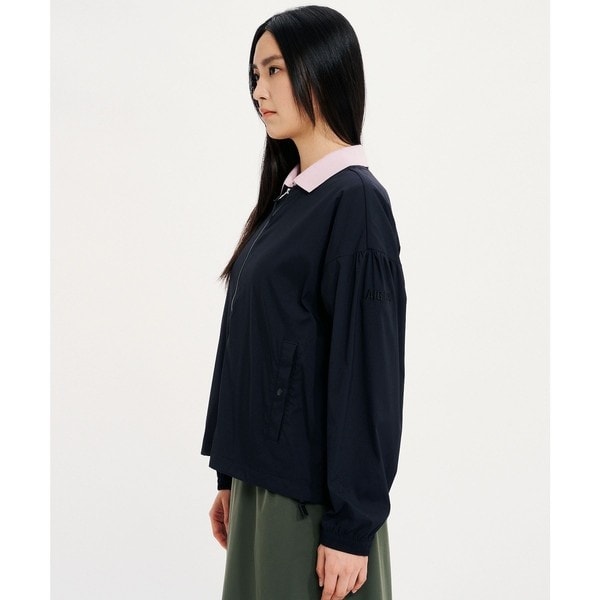 AIGLE ナイロンノーカラージャケット セール】UVカット 吸水速乾 軽量 ショート丈 ノーカラージップ