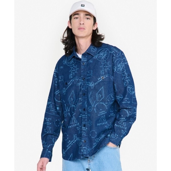 エーグル（AIGLE）/プリント オーバーサイズ 長袖デニムシャツ