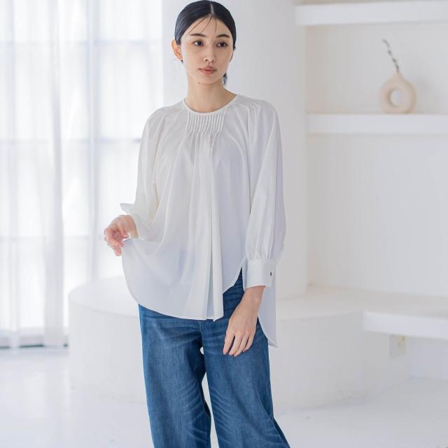 ラエフ（la．f．．．）/【大きいサイズ】マイクロピーチボリュームスリーブブラウス≪洗濯機で洗える≫