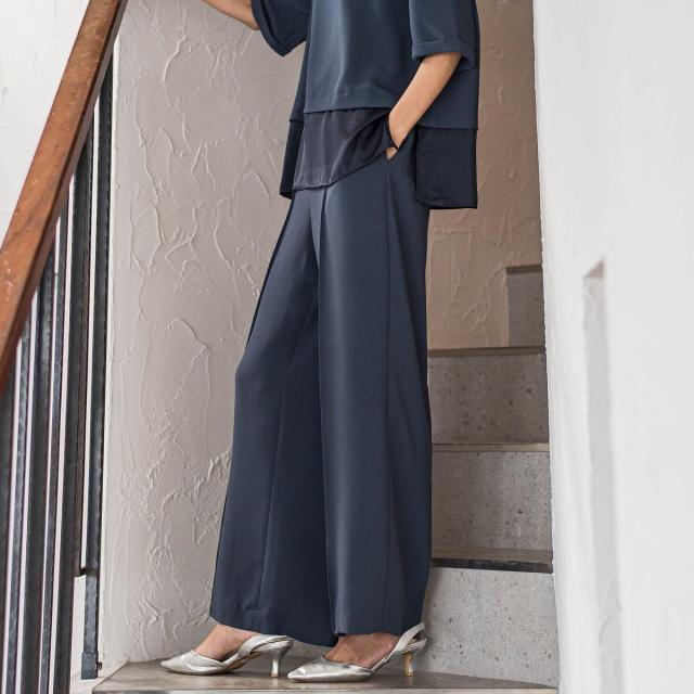 ラエフ（la．f．．．）/【大きいサイズ】【旅楽シリーズ】”シワレス”ワイドパンツ≪洗濯機で洗える≫