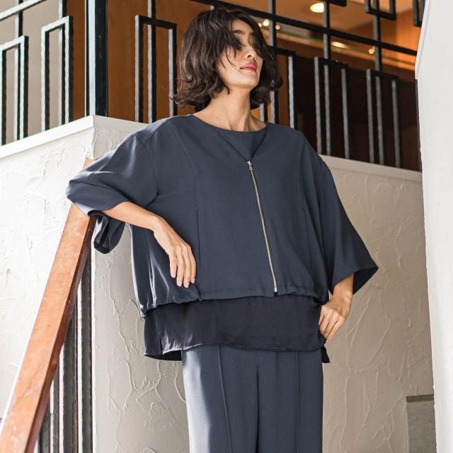 ラエフ（la．f．．．）/【大きいサイズ】【旅楽シリーズ】”シワレス”ジップアップブルゾン≪洗濯機で洗える≫