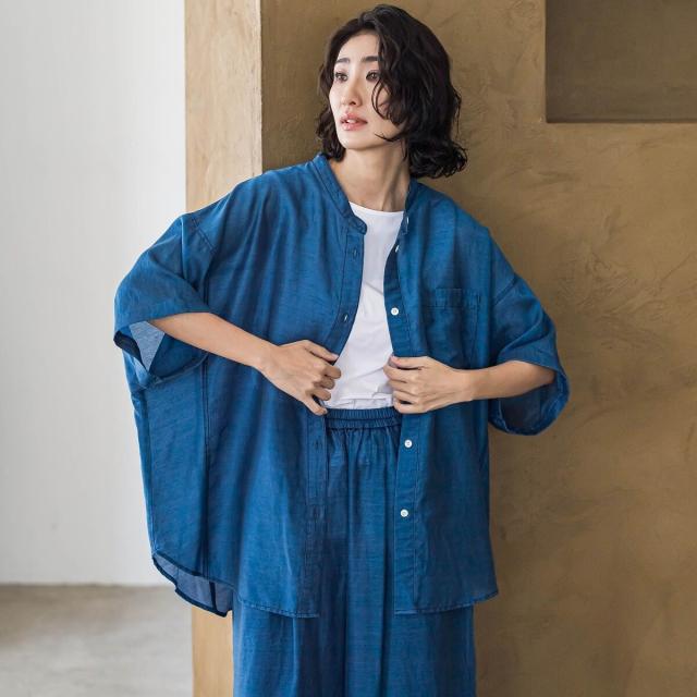 ラエフ（la．f．．．）/【大きいサイズ】【biyori】”風をまとう、大人のシアー”デニムシャツ≪洗濯機で洗える≫