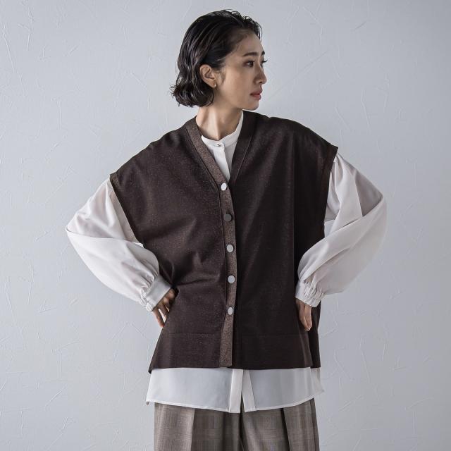 ラエフ（la．f．．．）/【大きいサイズ】”一枚でもレイヤードにも”ラメニットジレ≪手洗い可能≫