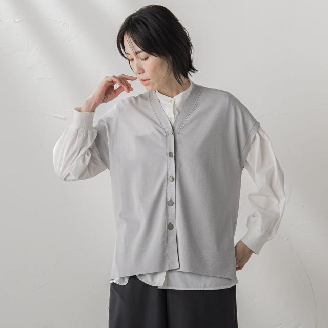 ラエフ（la．f．．．）/【大きいサイズ】”一枚でもレイヤードにも”ラメニットジレ≪手洗い可能≫ ラエフ（la．f．．．）/【大きいサイズ】”一枚でもレイヤードにも”ラメ