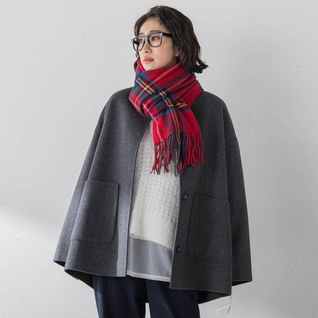 ラエフ（la．f．．．）/【大きいサイズ】”軽さと贅沢なぬくもり”ノーカラーリバーコート