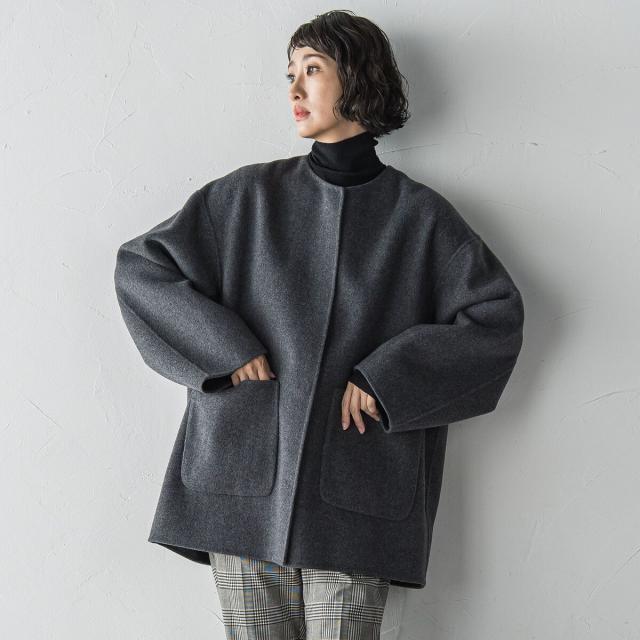 ラエフ（la．f．．．）/【大きいサイズ】”軽さと贅沢なぬくもり”ノーカラーリバーコート_17