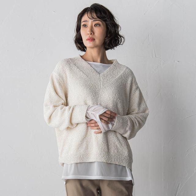 ラエフ（la．f．．．）/【大きいサイズ】ツヤモールVネックニット