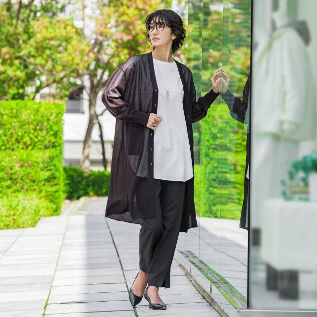 ラエフ（la．f．．．）/【大きいサイズ】シアーシャイニーニットカーデ_7