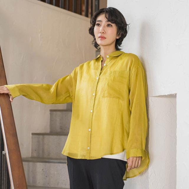ラエフ（la．f．．．）/【大きいサイズ/新色追加】“洗える麻”トーンアップシャツ_3