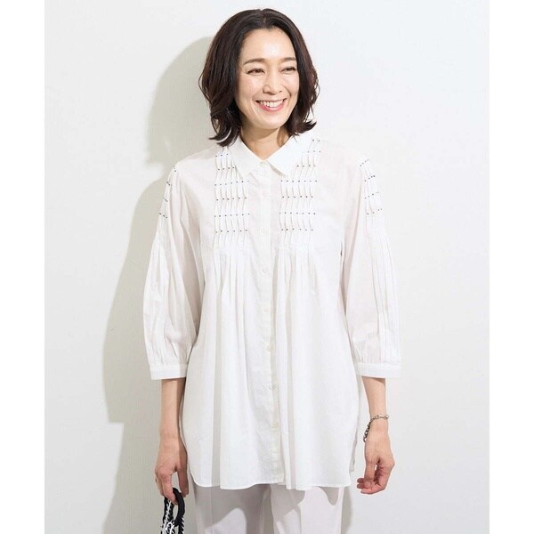 ジョルジュ・レッシュ（GEORGES RECH）/[インド製]配色スモッキング7分袖ブラウスの通販は