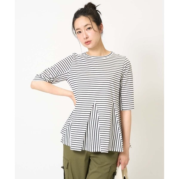 ジョルジュ・レッシュ（ES RECH）/[日本製]ボーダーペプラム5分袖カットソー