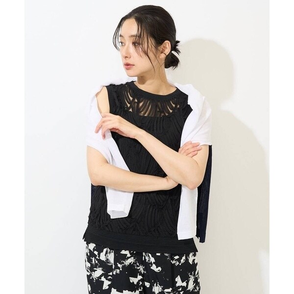 ジョルジュ・レッシュ（ES RECH）/[2点セット]チュールテープ刺繍タンク付きノースリーブプルオーバー