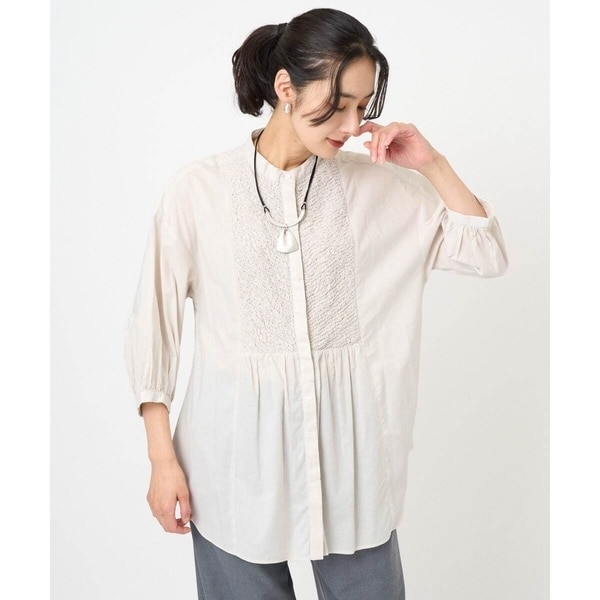 ジョルジュ・レッシュ（ES RECH）/バンドカラーシャーリングコットン7分袖ブラウス