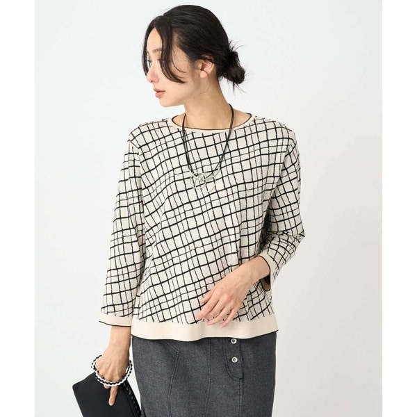 ジョルジュ・レッシュ（ES RECH）/[日本製]配色デザイン8分袖ジャージーニット