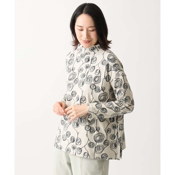 ジャンニ・ロ・ジュディチェ（GIANNI LO GIUDICE）/[洗える・日本製]ラインフラワージャガードモックネックカットソー