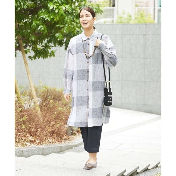 ジャンニ・ロ・ジュディチェ（GIANNI LO GIUDICE）/[洗える]リネンチェックロングシャツブラウス
