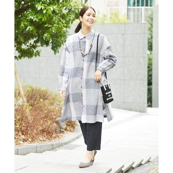 ジャンニ・ロ・ジュディチェ（GIANNI LO GIUDICE）/[洗える]リネンチェックロングシャツブラウス