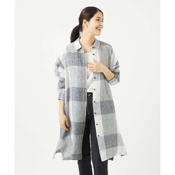 ジャンニ・ロ・ジュディチェ（GIANNI LO GIUDICE）/[洗える]リネンチェックロングシャツブラウス