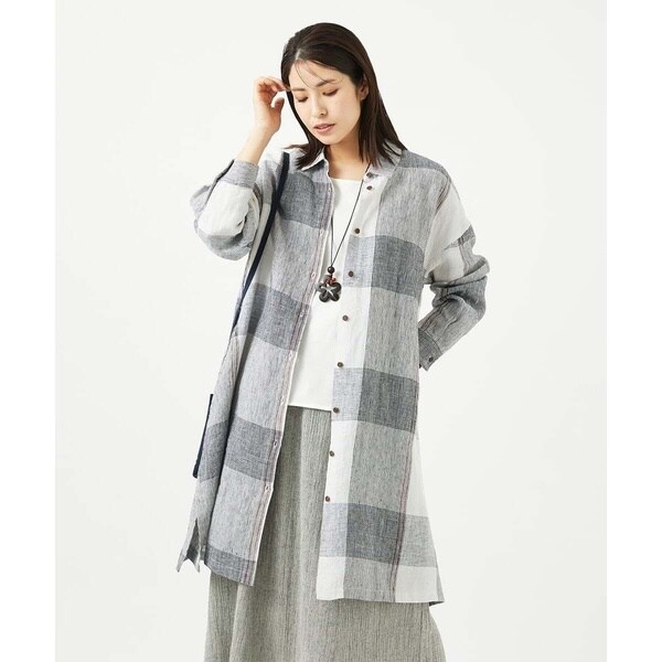 ジャンニ・ロ・ジュディチェ（GIANNI LO GIUDICE）/[洗える]リネンチェックロングシャツブラウス