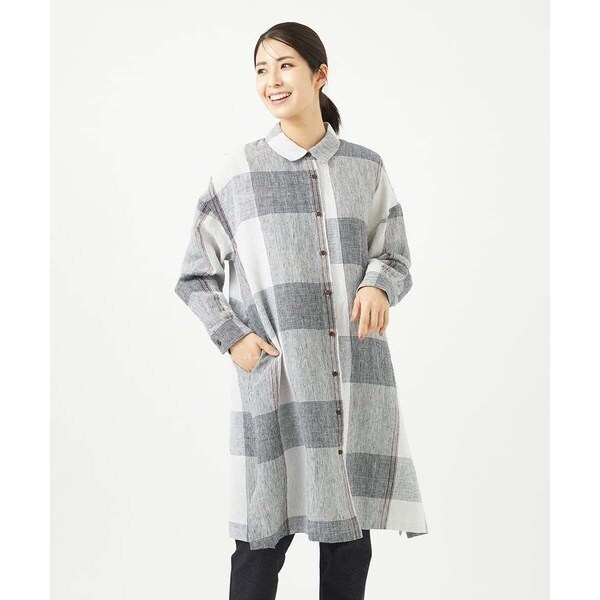ジャンニ・ロ・ジュディチェ（GIANNI LO GIUDICE）/[洗える]リネンチェックロングシャツブラウス