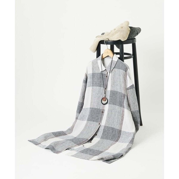 ジャンニ・ロ・ジュディチェ（GIANNI LO GIUDICE）/[洗える]リネンチェックロングシャツブラウス