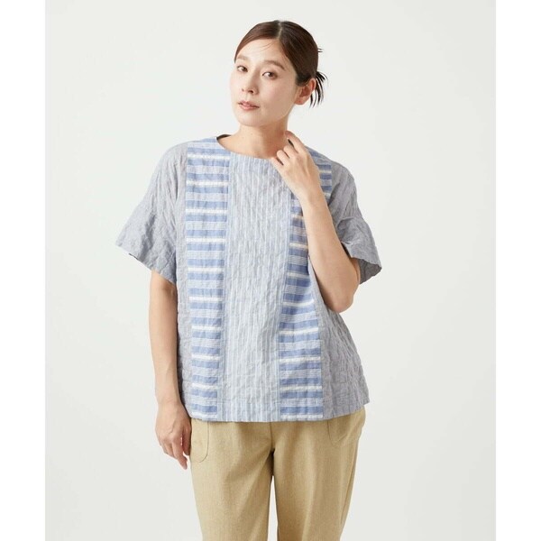 ジャンニ・ロ・ジュディチェ（GIANNI LO GIUDICE）/[洗える]シャーリングストライプブラウス