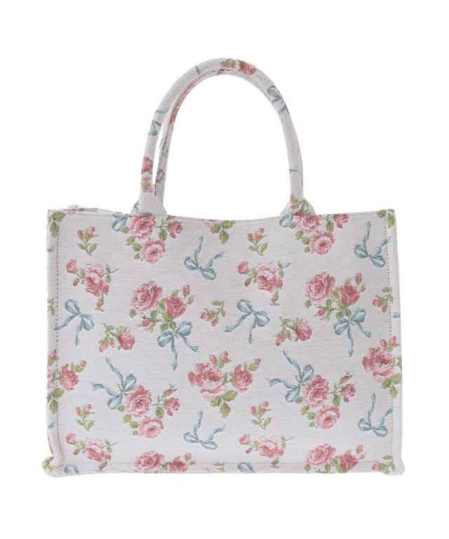 Maison de FLEUR リボン柄ゴブランスクエアトートM バック ブルー Maison de FLEUR リボン柄ゴブランスクエアトートM バック