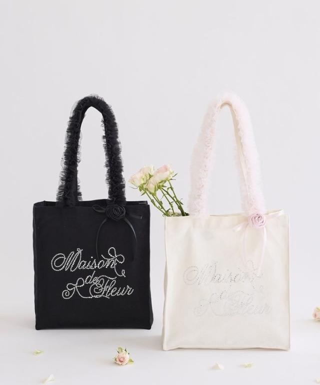 メゾン ド フルール（Maison de FLEUR）/【A4対応】チュールハンドルローズスクエアトートバッグ