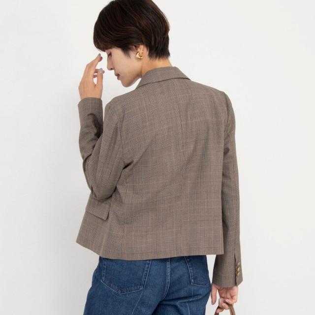 【NOLLEY'S sophi】グレンチェックショートジャケット　38　ブラウン NOLLEY'S sophi】グレンチェックショートジャケット 38 ブラウン