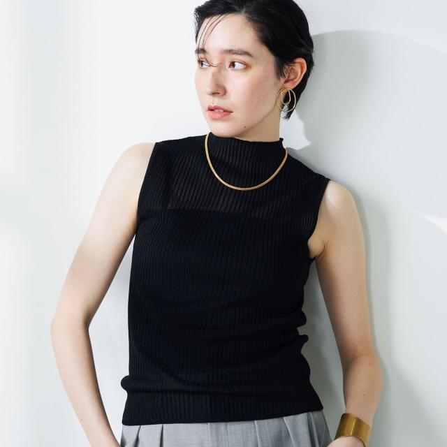 ノーリーズ（NOLLEY’S）/《手洗い可能》《アンサンブル対応》シアーリブノースリーブプルオーバーニット