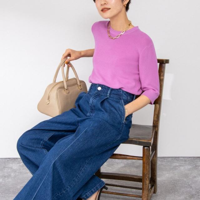 ノーリーズ（NOLLEY’S）/《手洗い可能》ESPOIR 16G片畦5分袖プルオーバーニット