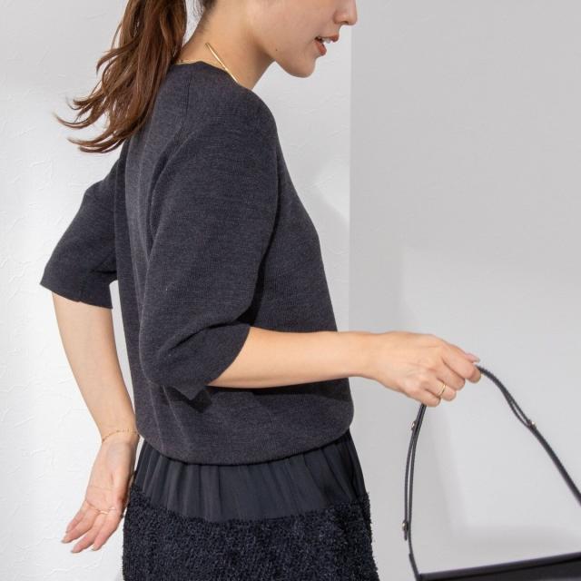 ノーリーズ（NOLLEY’S）/《手洗い可能》ESPOIR 16G片畦5分袖プルオーバーニット