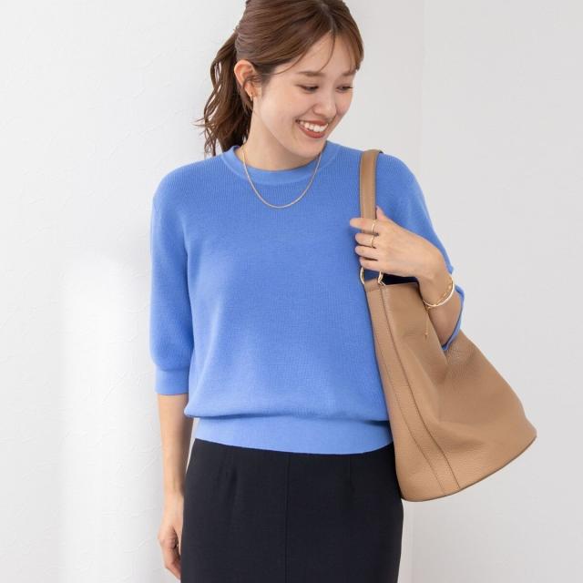 ノーリーズ（NOLLEY’S）/《手洗い可能》ESPOIR 16G片畦5分袖プルオーバーニット