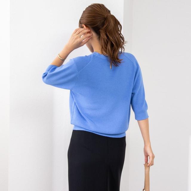 ノーリーズ（NOLLEY’S）/《手洗い可能》ESPOIR 16G片畦5分袖プルオーバーニット