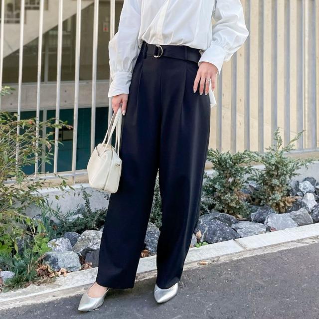 ノーリーズ（NOLLEY’S）/《セットアップ対応》ウォッシャブルゴールドパーツベルト付きワイドパンツ