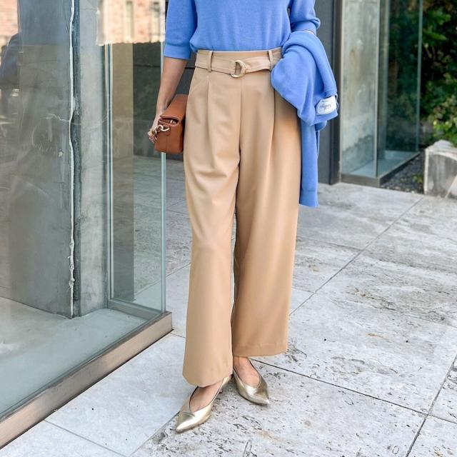 ノーリーズ（NOLLEY’S）/《セットアップ対応》ウォッシャブルゴールドパーツベルト付きワイドパンツ