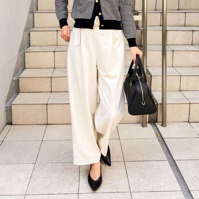 ノーリーズ（NOLLEY’S）/《セットアップ対応》ウォッシャブルゴールドパーツベルト付きワイドパンツ