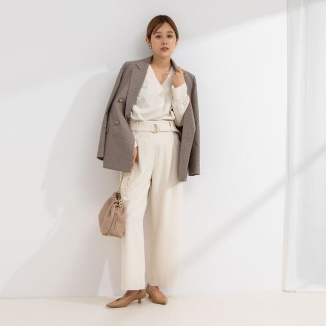 ノーリーズ（NOLLEY’S）/《セットアップ対応》ウォッシャブルゴールドパーツベルト付きワイドパンツ