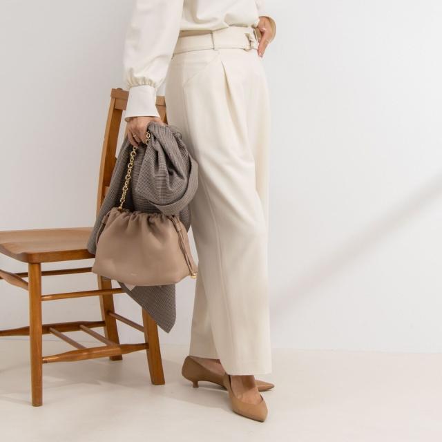 ノーリーズ（NOLLEY’S）/《セットアップ対応》ウォッシャブルゴールドパーツベルト付きワイドパンツ