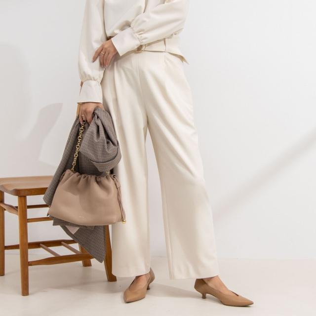 ノーリーズ（NOLLEY’S）/《セットアップ対応》ウォッシャブルゴールドパーツベルト付きワイドパンツ